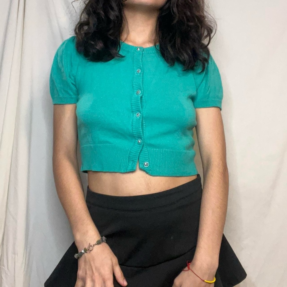 Mak Green Button Up Crop Top (Small)